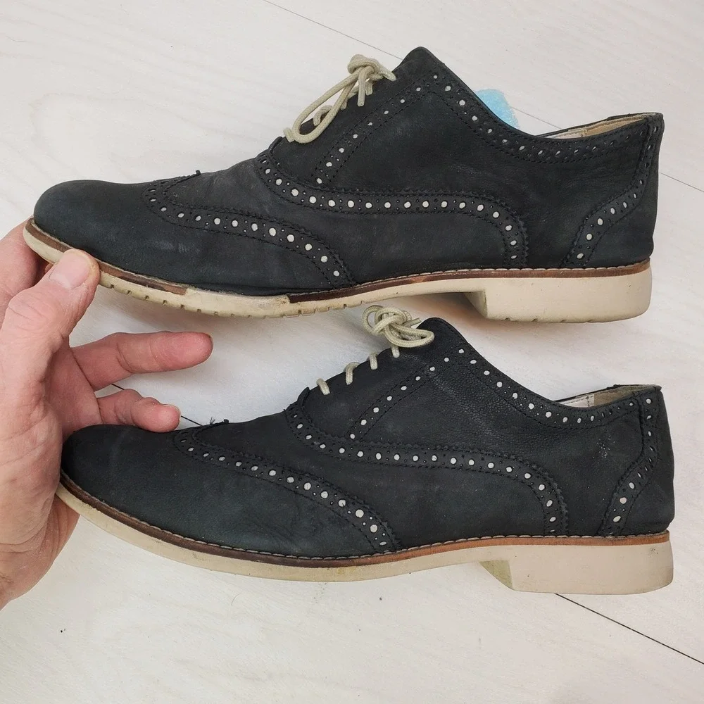 Cole Haan Mens Navy Blue Nubuck Wingtip Oxford Shoes‎ 9.5 B Preppy Smart Casual